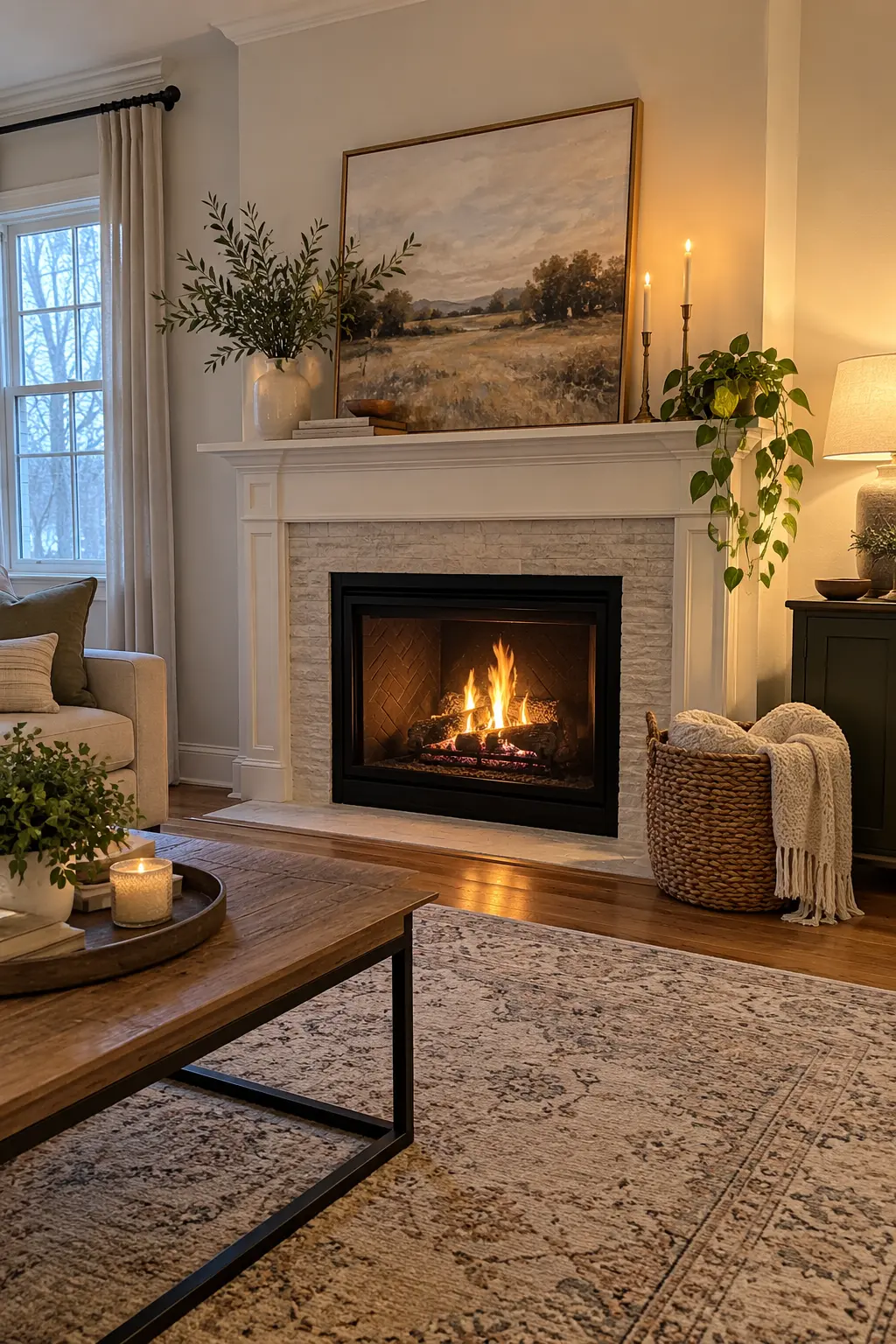 Make a Renter-Friendly Fireplace Focal Point for winter fireplace decor after Christmas