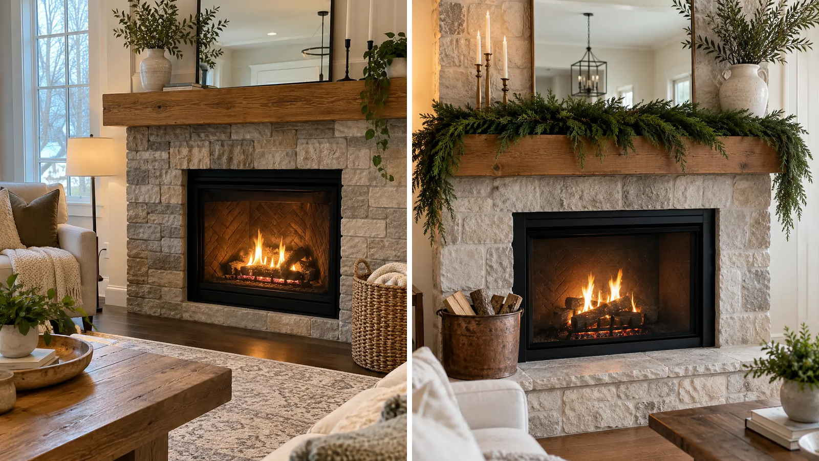 Winter fireplace decor after Christmas featured image
