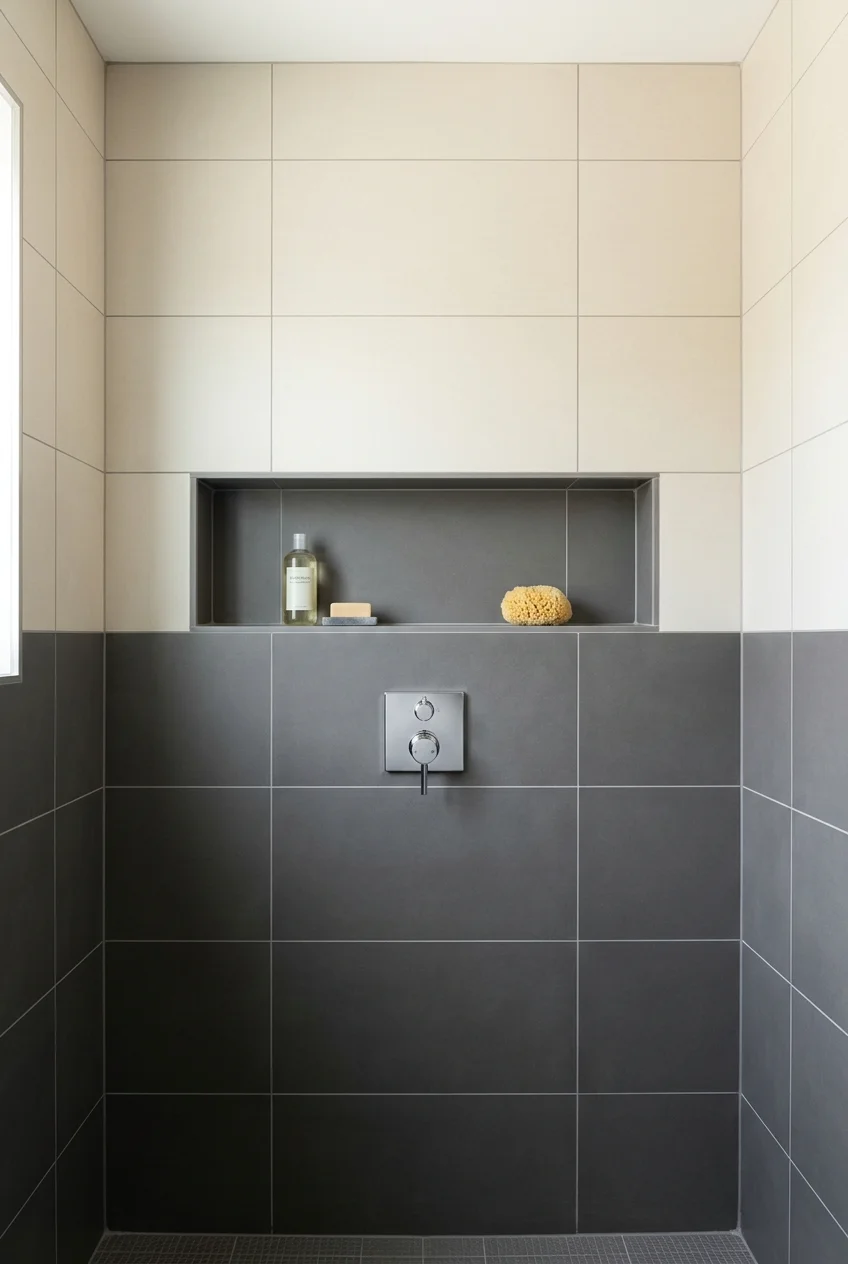 Two-tone color-blocked tile in a kids shower