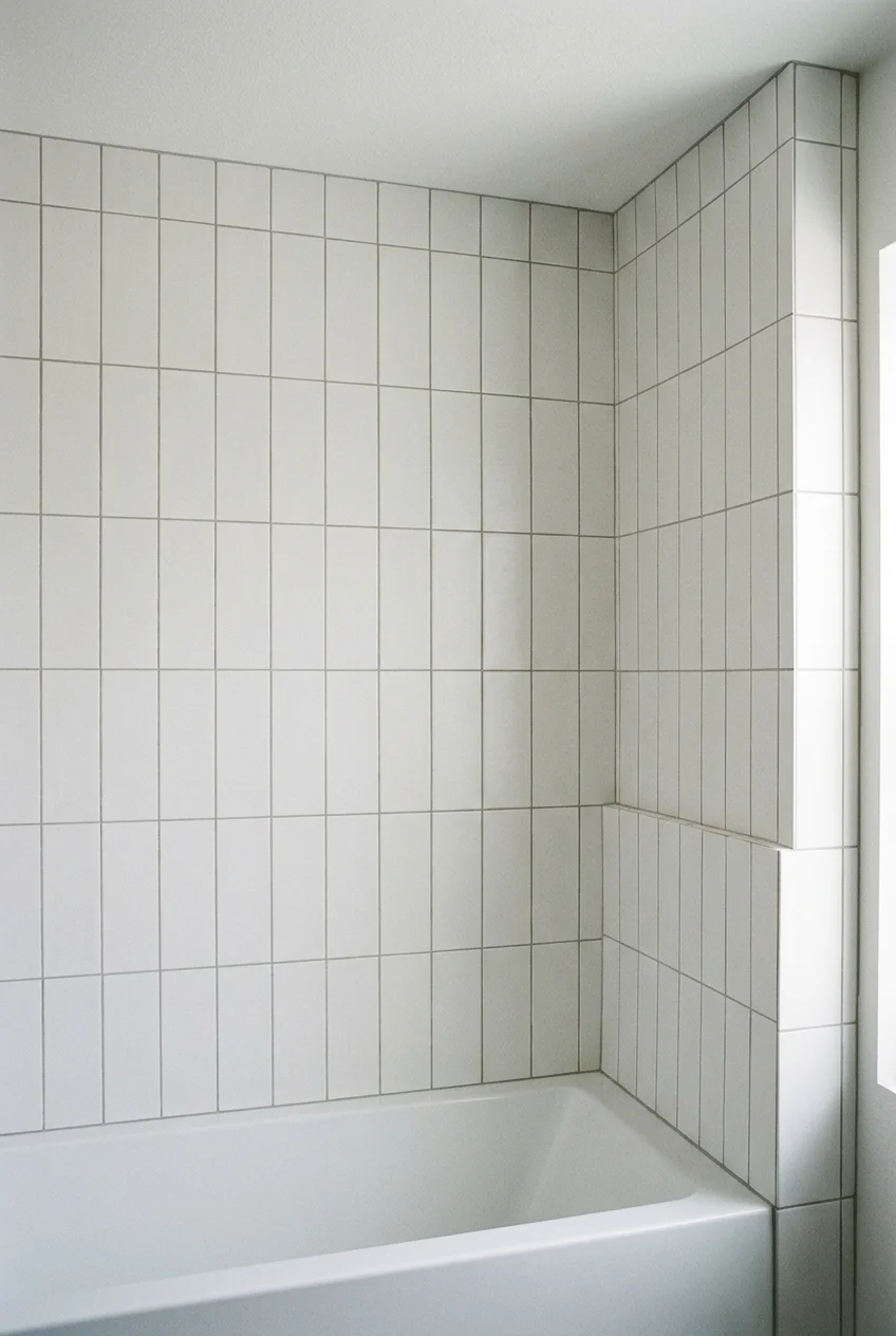 Vertical stacked tile making a kids bathroom feel taller