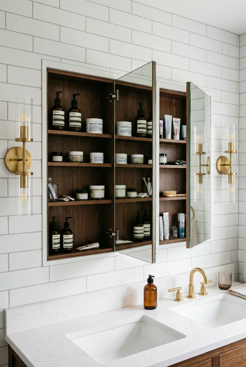 Recessed medicine cabinets above a children's vanity