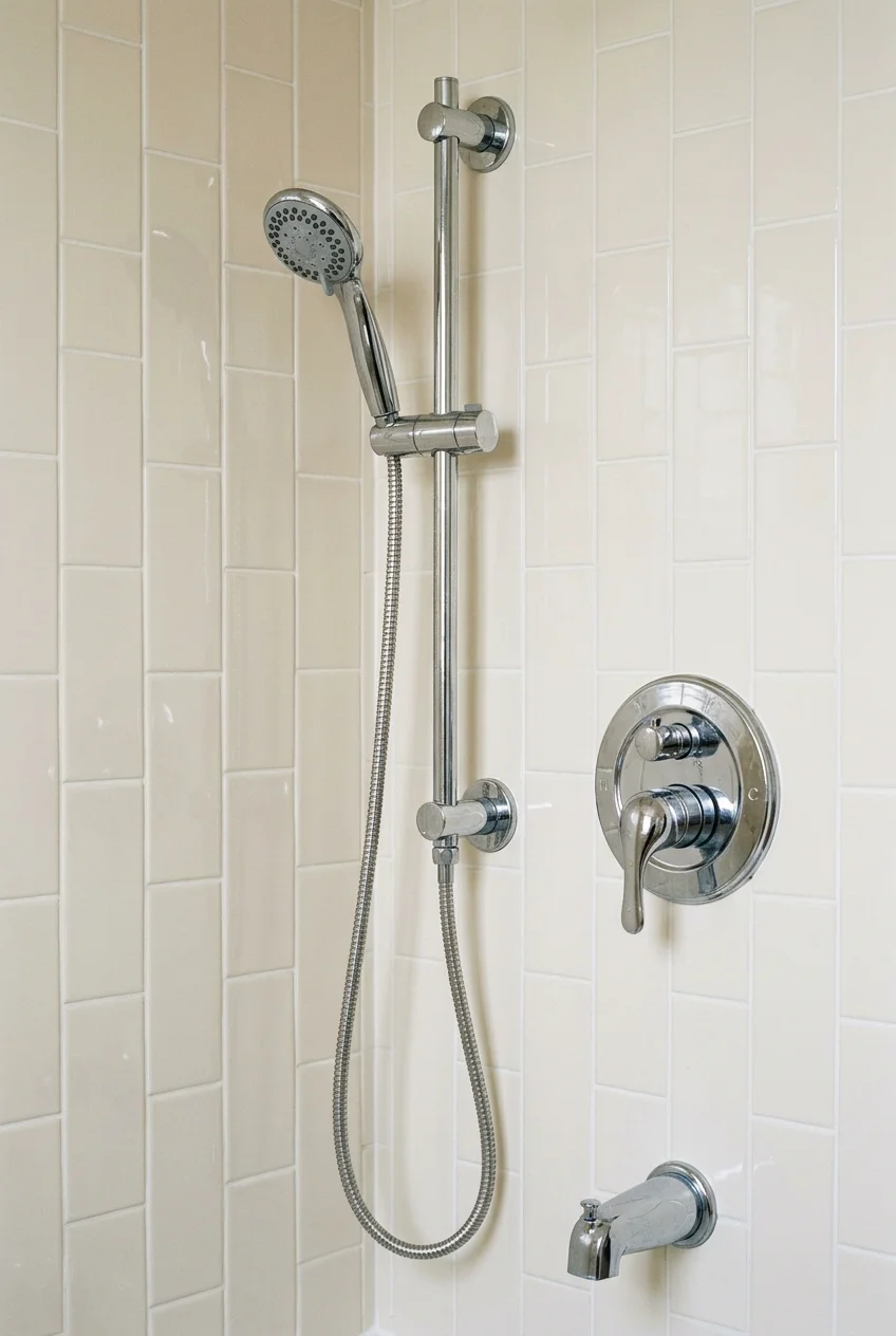 Handheld shower mounted on an adjustable slide bar