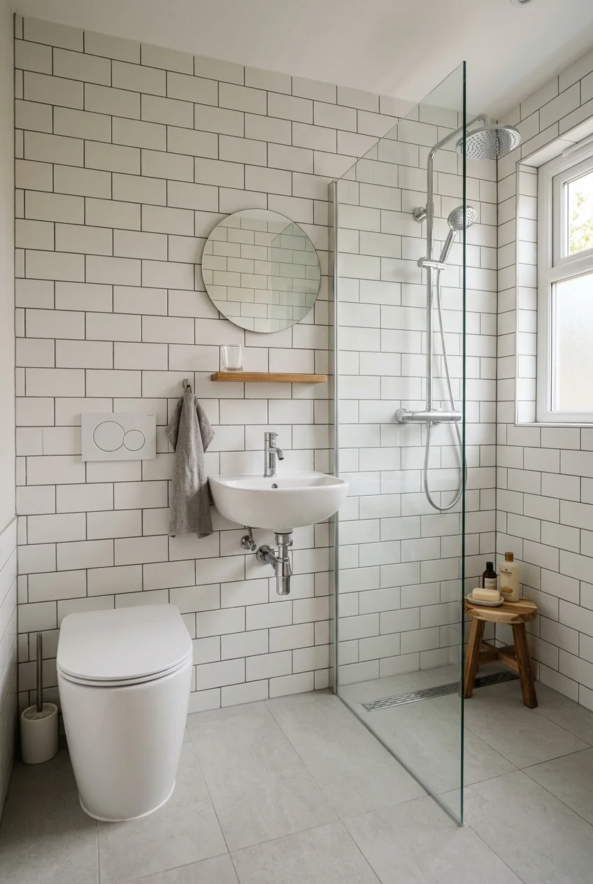 Coordinated water-efficient fixtures in a kids bathroom remodel