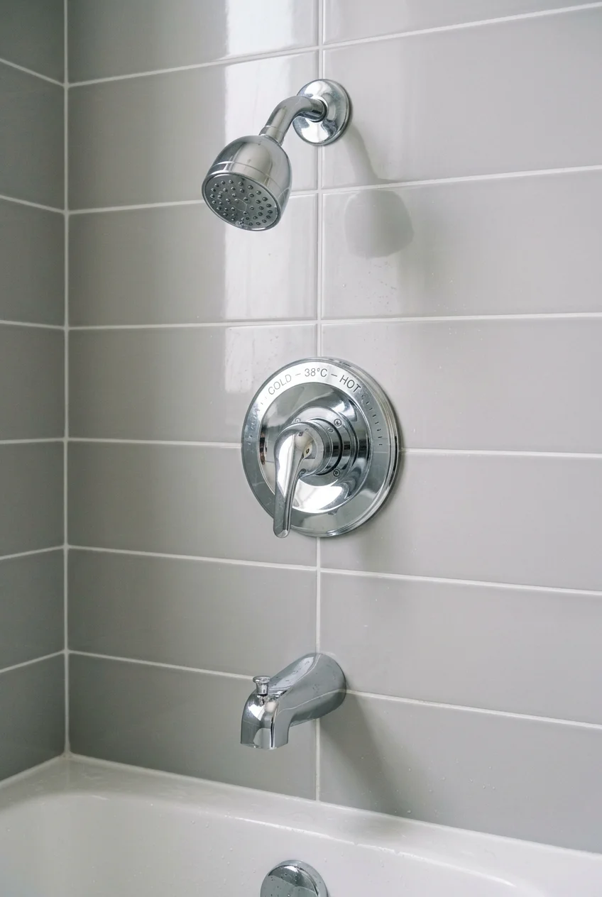 Reachable shower control planned with anti-scald protection