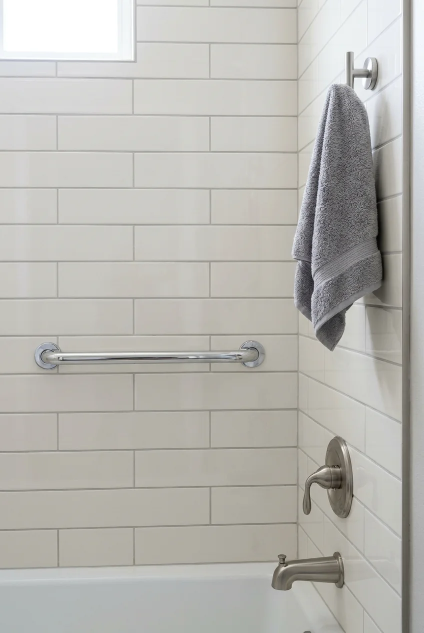 Future-ready bathroom wall with secure hardware locations