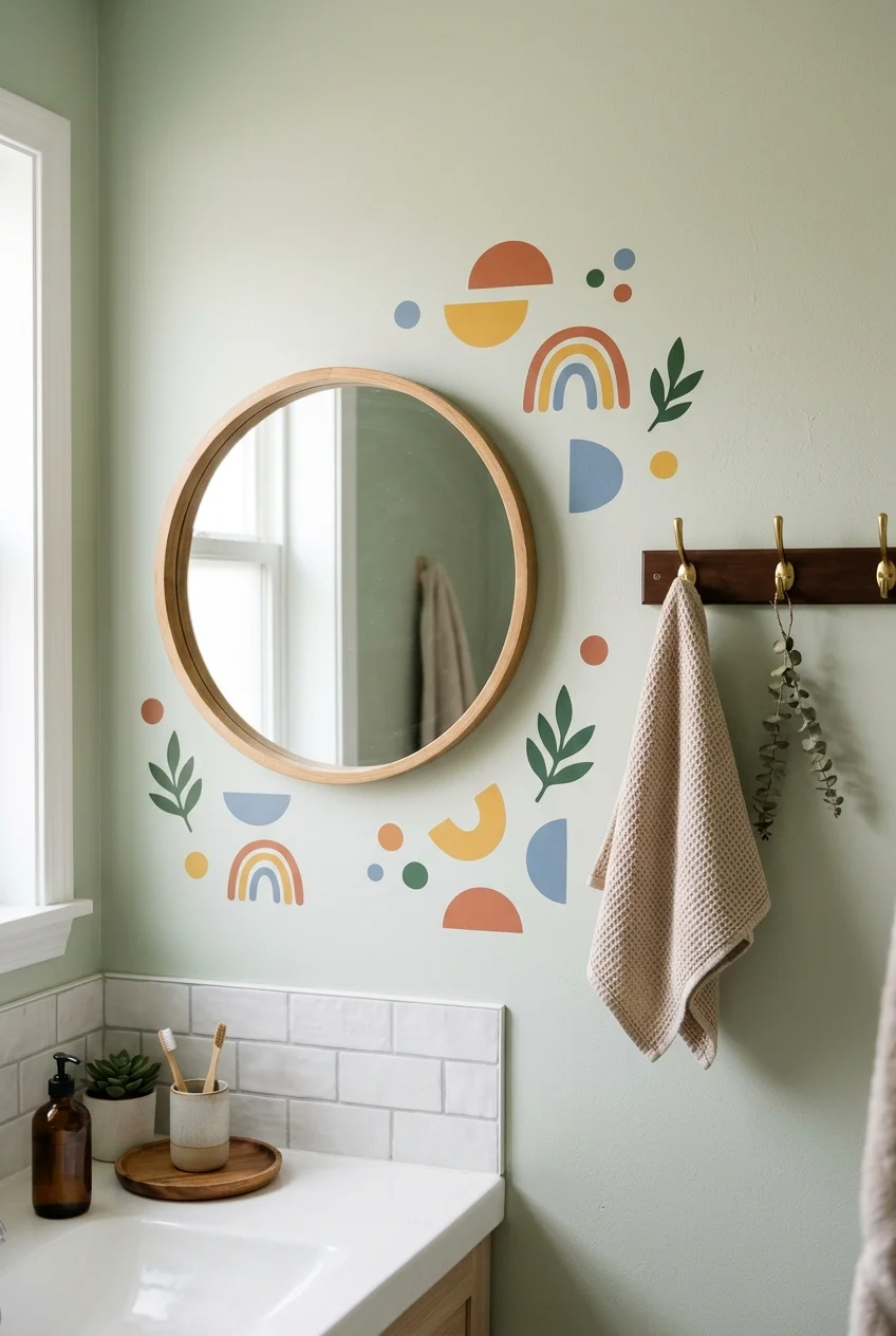 Removable wall decals adding flexible color to a kids bathroom