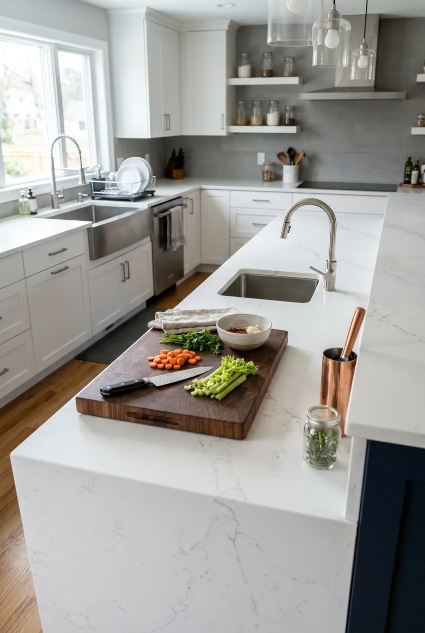 Small prep sink positioned near the end of a peninsula