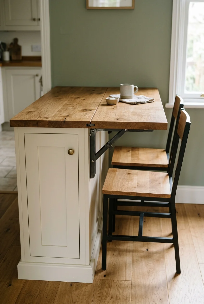 Oak drop leaf raised at the end of a peninsula