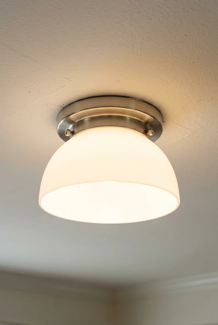 Compatible opal shade refreshing an existing kitchen light fitting.