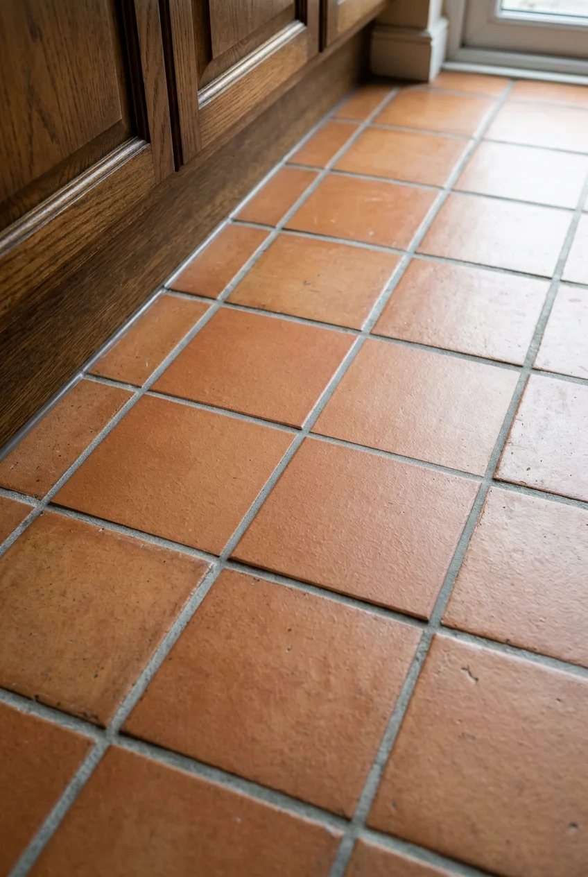 Matching replacement tiles preserving an existing kitchen floor.
