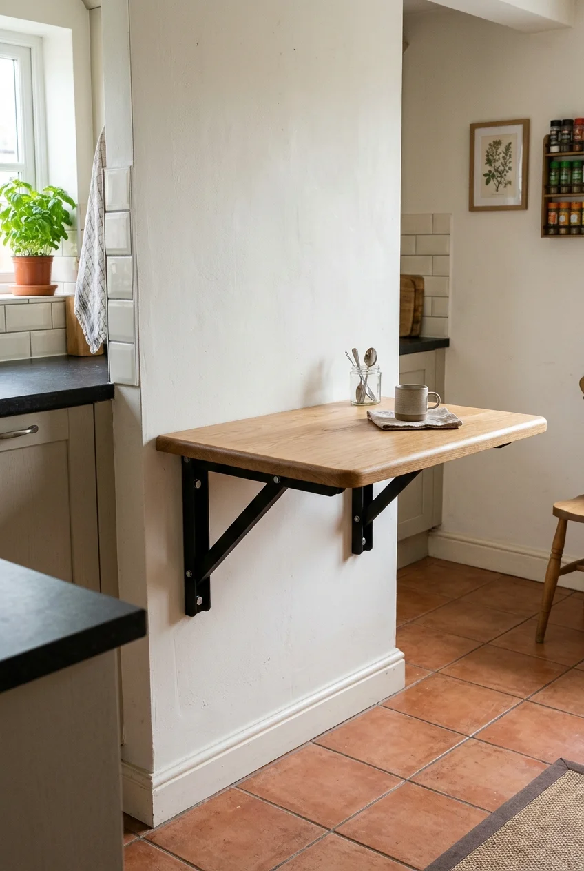 Supported fold-down work surface on a suitable kitchen wall.