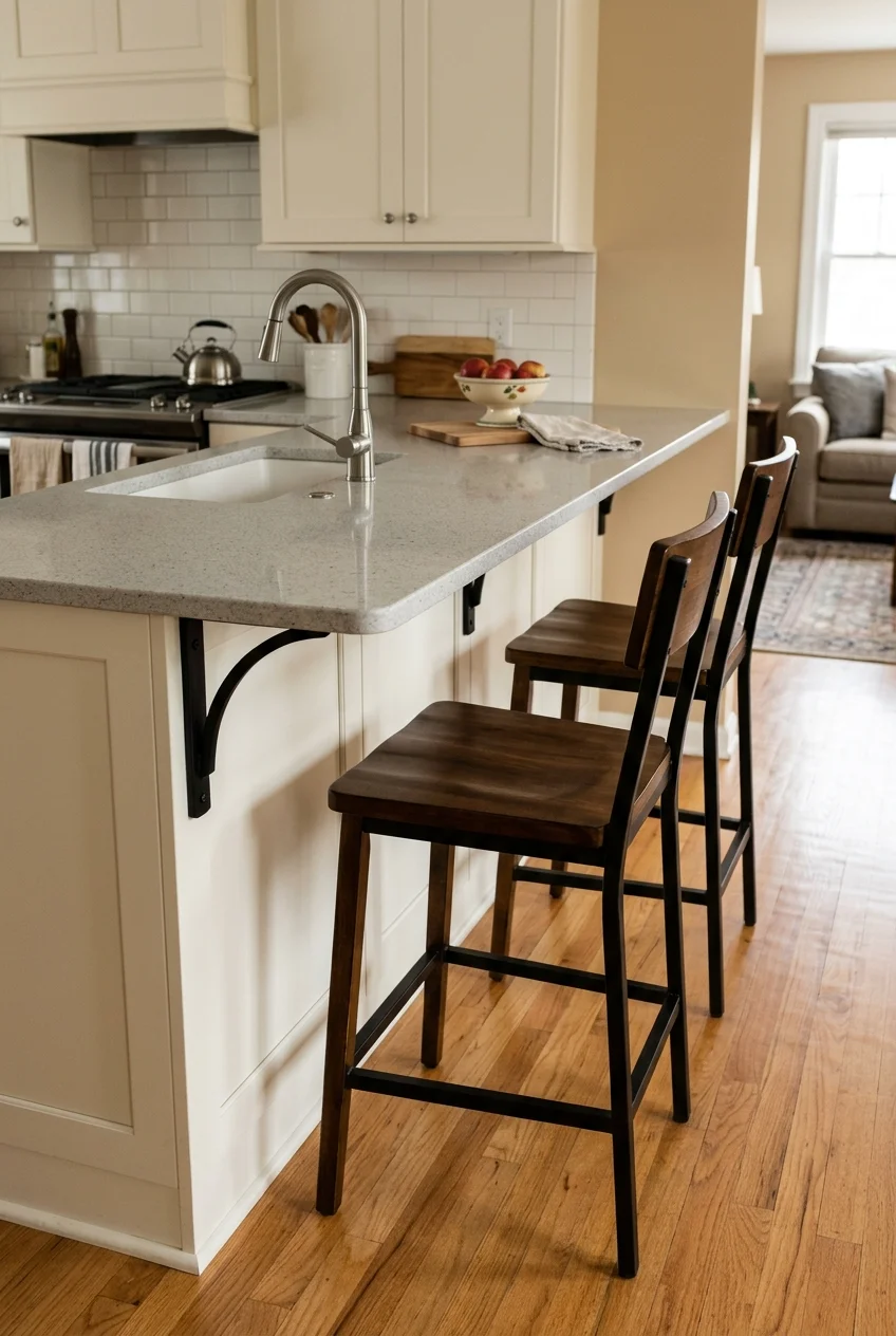 Supported peninsula extension providing space for two stools.