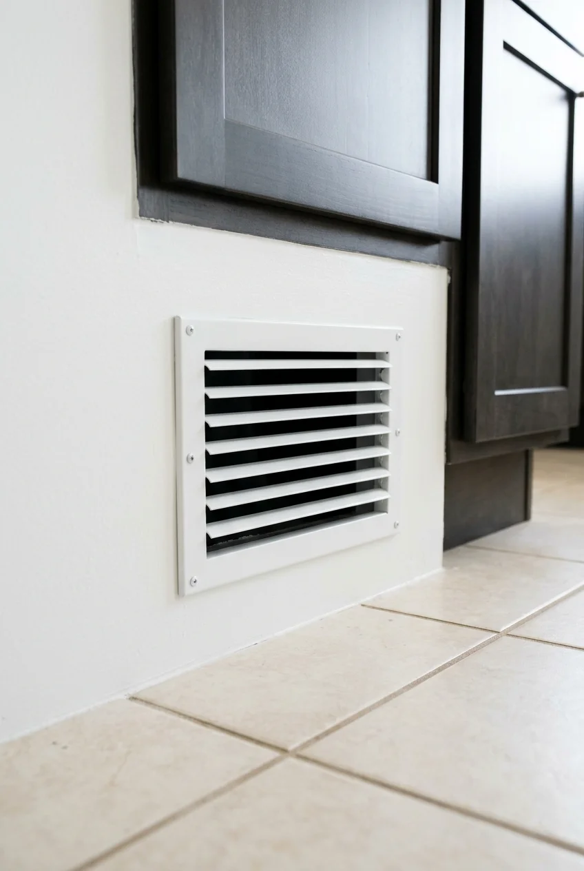Correctly fitted ventilation grille with unobstructed louvers.