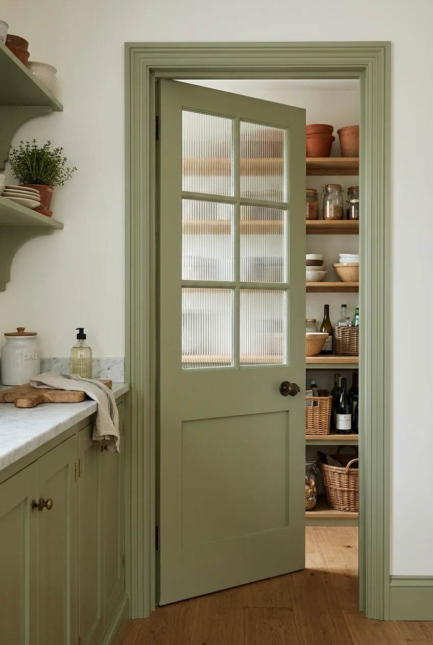 Half-glazed scullery door with reeded glass