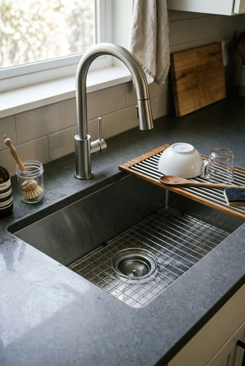 Large scullery sink with landing space and drying area