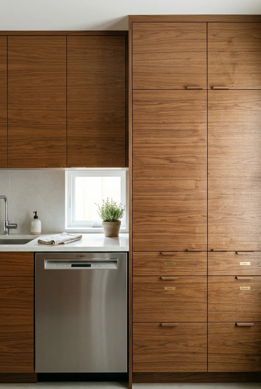 Natural wood cabinetry in a practical scullery