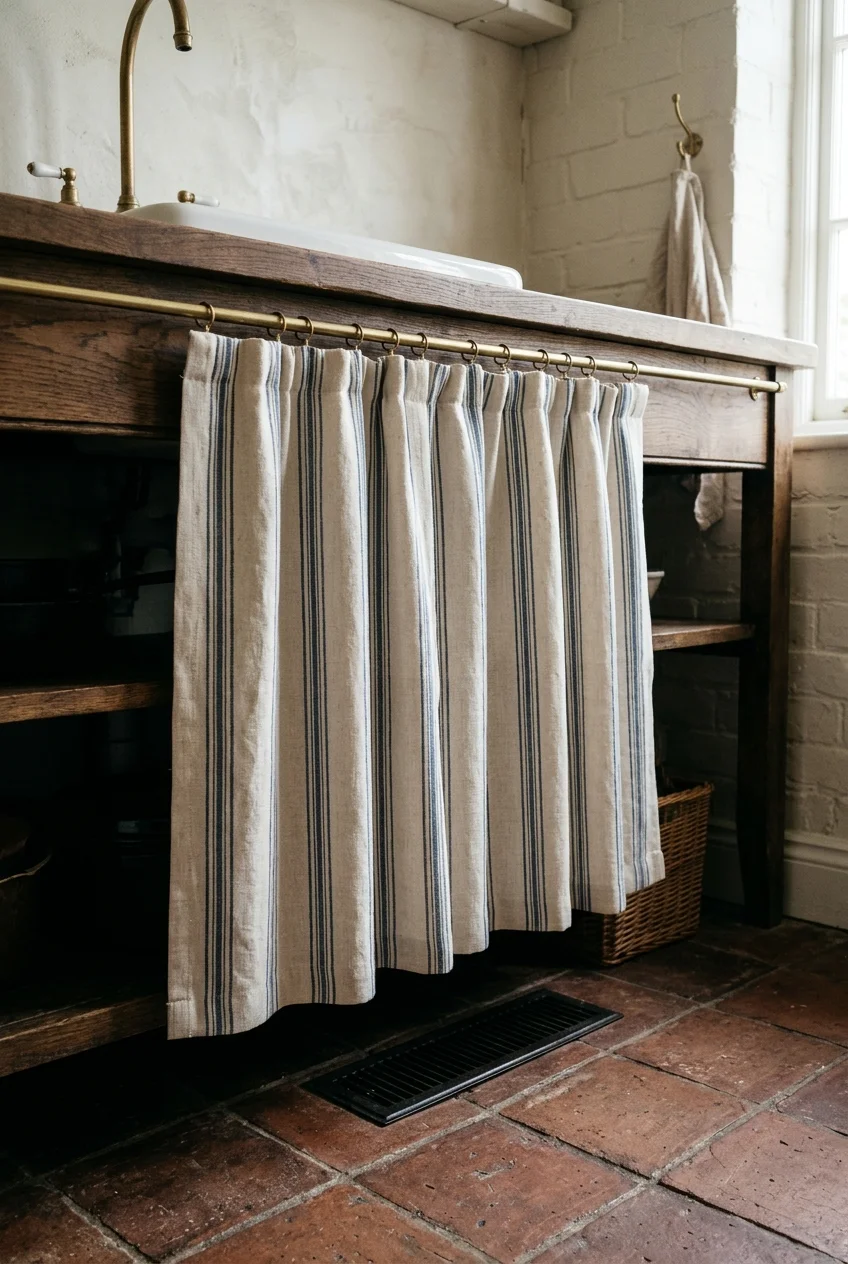 Tailored under-counter curtain in a dry scullery zone