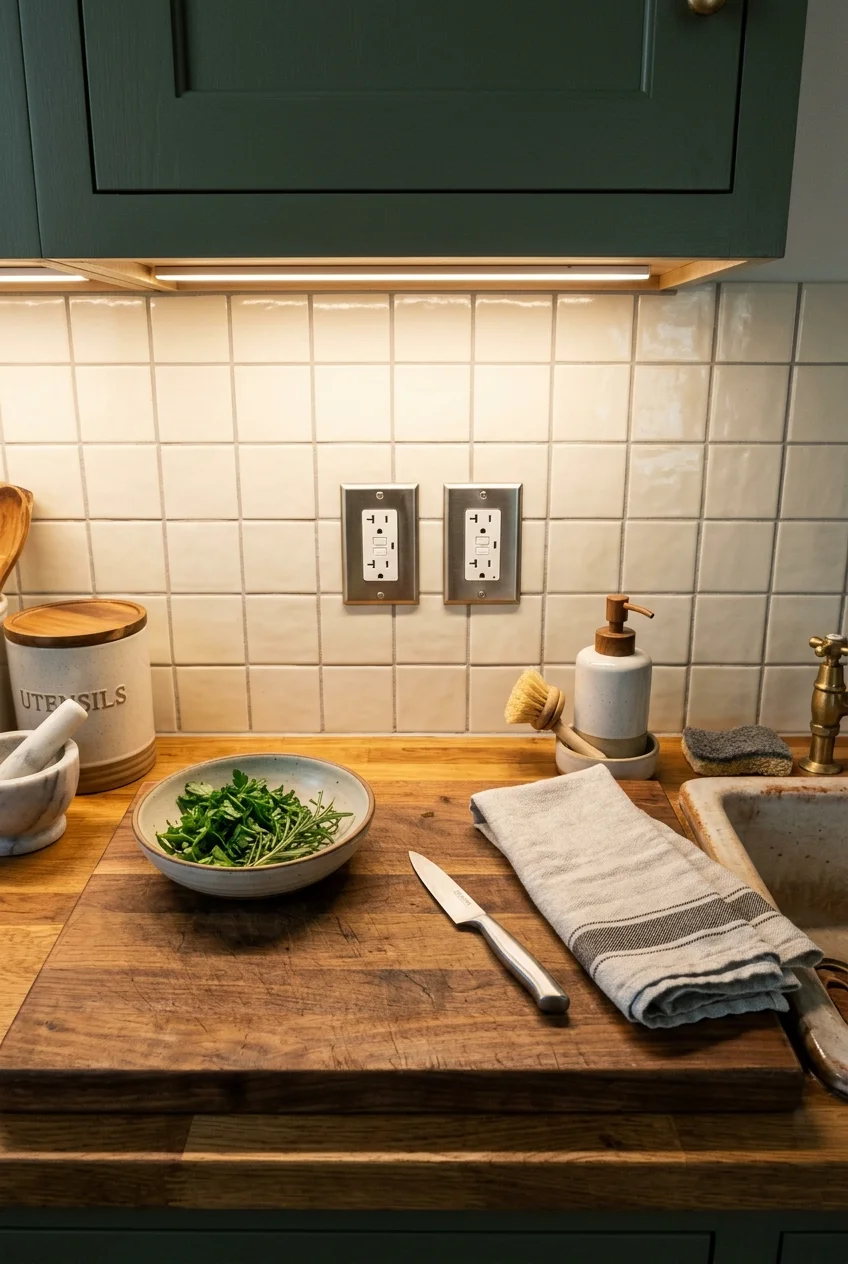 Even under-cabinet task lighting over a scullery counter