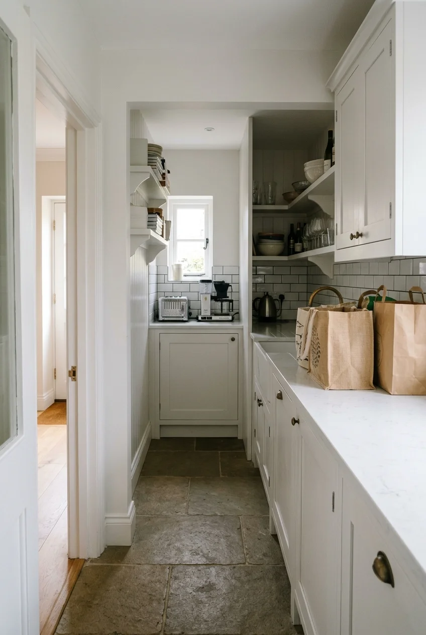 Clear landing counter near the scullery entrance